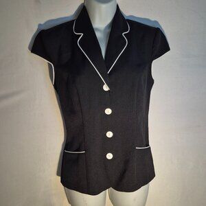 Brioche suit top Black with white trim, white buttons, in size 5/6